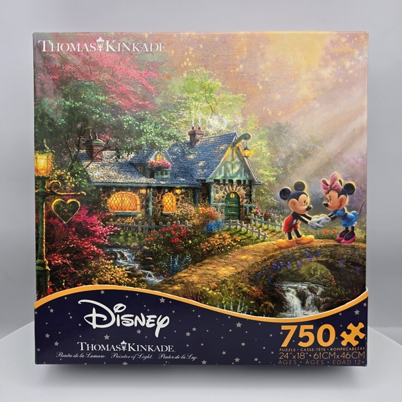 Disney Thomas Kinkade 750-Piece Puzzle Mickey and Minnie Sweetheart Bridge - Picture 1 of 9